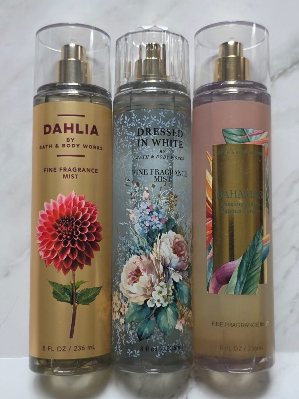 Bath & Body Works Mist Lot-DAHLIA-DRESSED IN WHITE-BAHAMAS BANANA FLOWER